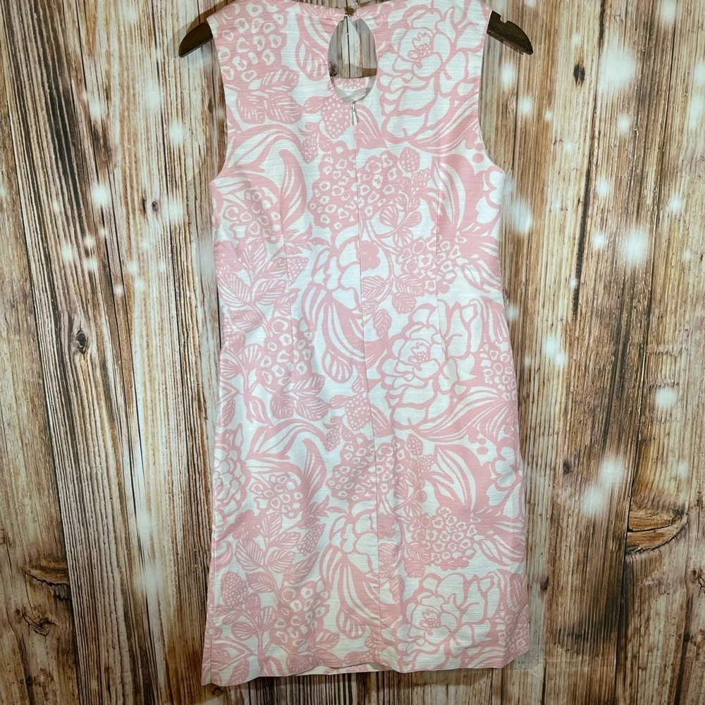 Talbots Dress Womens 8 Pink White Floral Sheath Lined Keyhole Back Zip Career - Picture 4 of 4